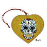 South America Gold Trimmed Puffy Metal Heart Day of the Dead Ornament - Skeleton Trio with Flowers and Sugar Skull 