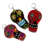 India & Asia Felt Embroidered Sugar Skull Keychain Black- Dias de los Muertos, Handmade fair Trade Nepal 