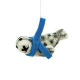 Handmade Felt Grey Spotted Seal Ornament, Fair Trade from Nepal