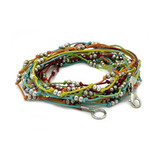 Colorful Five Strand Knotted Cotton and Silver Metal Necklace, Handmade Fair Trade from India