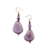 Tagua Nut Classic Drop Earrings with Brass Beads - Soft Violet, Handmade Fair Trade from Ecuador