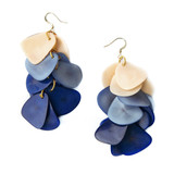 Tagua Nut Long Cascade Earrings - Ombre of Ivory to Deep Blue, Handmade Fair Trade from Ecuador