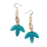 Tagua Nut Tri-Leaf Drop Earrings - Turquoise, Handmade Fair Trade from Ecuador