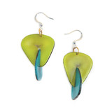 Tagua Nut Double Slice Earrings - Lime Green & Turquoise, Handmade Fair Trade from Ecuador