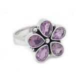 Sterling Silver Amethyst Flower Ring, Fair Trade Handmade from India