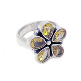 Sterling Silver Citrine Flower Ring, Fair Trade Handmade from India