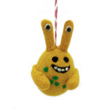 Handmade Felt Yellow Egg Shaped Monster Ornament, Fair Trade Needle Felted from Nepal