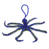 Beaded Octopus Ornament - Deep Blue, Fair Trade Handmade in Guatemala