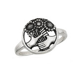 Hands Holding a Bouquet of Sunflowers Ring - Sterling Silver, Made in Thailand