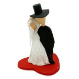 Day of the Dead / Dias de los Muertos Clay Couple - Bride & Groom on Red Heart Stand, from Mexico