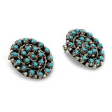 Native American Needlepoint Sterling Silver and Turquoise Studs, by Zuni Artist Randy Hooee
