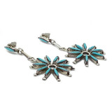 Native American Zuni Sterling Silver NeedlePoint Turquoise Cluster Sunburst Flower Post Earrings