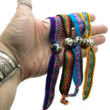 Ceramic Sugar Skull Bead & Textile Bracelet - Purple, Handmade Fair Trade from Peru