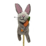 Handmade Felt Gray Rabbit Finger Puppet / Ornament, Fair Trade from Nepal