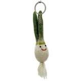 Smiling Happy Felt Leek Keychain / Ornament, Handmade Fair Trade Needle Felted from Nepal