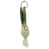 Smiling Happy Felt Leek Keychain / Ornament, Handmade Fair Trade Needle Felted from Nepal