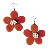 Tagua Nut Flower with Detail Earrings - Deep Poopy Red | Handmade Fair Trade from Ecuador