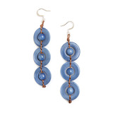 Tagua Nut Mod Triple Circle Drop Earrings with Acai Beads - Steel Blue | Handmade Fair Trade from Ecuador