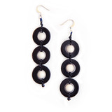 Tagua Nut Mod Triple Circle Drop Earrings with Acai Beads - Black and Ivory | Handmade Fair Trade from Ecuador