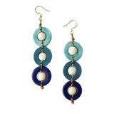 Tagua Nut Mod Triple Circle Drop Earrings with Acai Beads - Ocean | Handmade Fair Trade from Ecuador