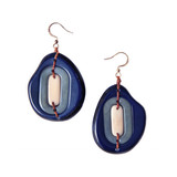 Tagua Nut Mod Concentric Ovals Earrings  - Blues and Ivory | Handmade Fair Trade from Ecuador