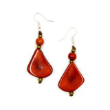 Tagua Nut Classic Drop Earrings with Brass Beads - Red, Handmade Fair Trade from Ecuador