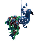 Handmade Felt Blue Peacock Ornament, Fair Trade Needle Felted from Nepal