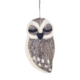 Handmade Felt Gray Owl Ornament, Fair Trade Needle Felted from Nepal