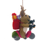 Handmade Felt Motorized Reindeer Ornament, Fair Trade Needle Felted from Nepal