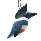 Handmade Belted Kingfisher Balsa Wood Ornament, Fair Trade Handmade from Nicaragua
