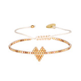Delicate Beaded Heart Adjustable Bracelet - Gold, Handmade Fair Trade from Colombia