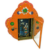 Metal Orange Nicho with Couple Image for Day of the Dead / Dias de los Muertos, Handmade Fair Trade in Mexico