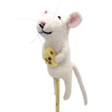 Felt Mouse with Cheese Finger Puppet / Ornament, Handmade Needle Felted and Fair Trade from Nepal