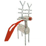 Clear Bead and Wire Reindeer Ornament / Display, Handmade Fair Trade from Kenya