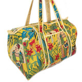 Large Lightweight Quited Fabric Duffle Bag - Yellow Frida Kahlo Print, from Jaipuri, India