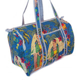 arge Lightweight Quited Fabric Duffel Bag - Blue Frida Kahlo Print, from Jaipur, India 