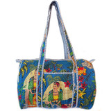 Large Lightweight Quilted Fabric Duffel Bag -  Blue Frida Kahlo Print, from Jaipur, India
