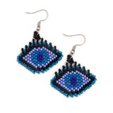 Beaded Evil Eye Earrings - Blues, Black & Violet, Handmade Fair Trade from Guatemala