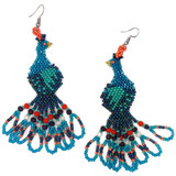 Beaded Fancy Peacock Earrings - Blues & Orange, Handmade Fair Trade from Guatemala