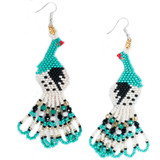 Beaded Fancy Peacock Earrings - Turquoise, Black & White, Handmade Fair Trade from Guatemala