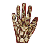 Small Milagro Covered Wood Hand from San Miguel de Allende, Mexico - Dark Red