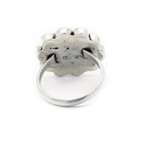 Native American Sunface Ring with Turquoise, Mother of Pearl, Onyx, Coral - by Zuni Artist R V