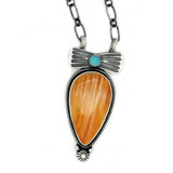 Diné (Navajo) Navajo Sterling Spiny Oyster Turquoise Drop Necklace 1, by Verley Betone Diné Artist