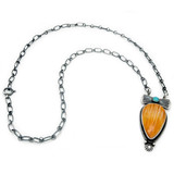 Diné (Navajo) Navajo Sterling Spiny Oyster Turquoise Drop Necklace 1, by Verley Betone Diné Artist