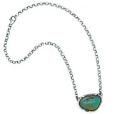 Diné (Navajo) Navajo Oxidized Necklace Large Horizontal Turquoise Drop, by Diné Artist Jon McCray