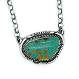 Diné (Navajo) Navajo Oxidized Necklace Large Horizontal Turquoise Drop, by Diné Artist Jon McCray