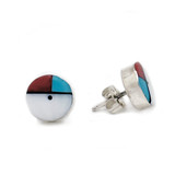 Native American Zuni Sunface SSterling Silver Stud Earrings - Simple Bezel