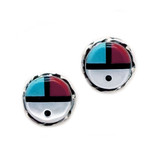 Native American Zuni Sunface Sterling Silver Stud Earrings - Scallop Style Bezel