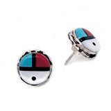 Native American Zuni Sunface Sterling Silver Stud Earrings - Scallop Style Bezel