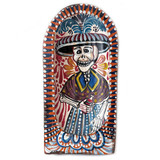 Small Rustic Hand Painted Colorful Day of the Dead Catrina Batea Wall Hanging 1, Handmade from Mexico